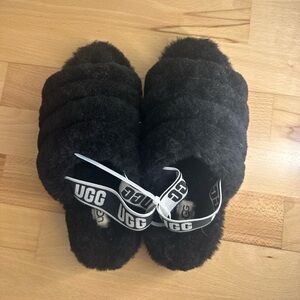 UGG Black Fluffy Slides